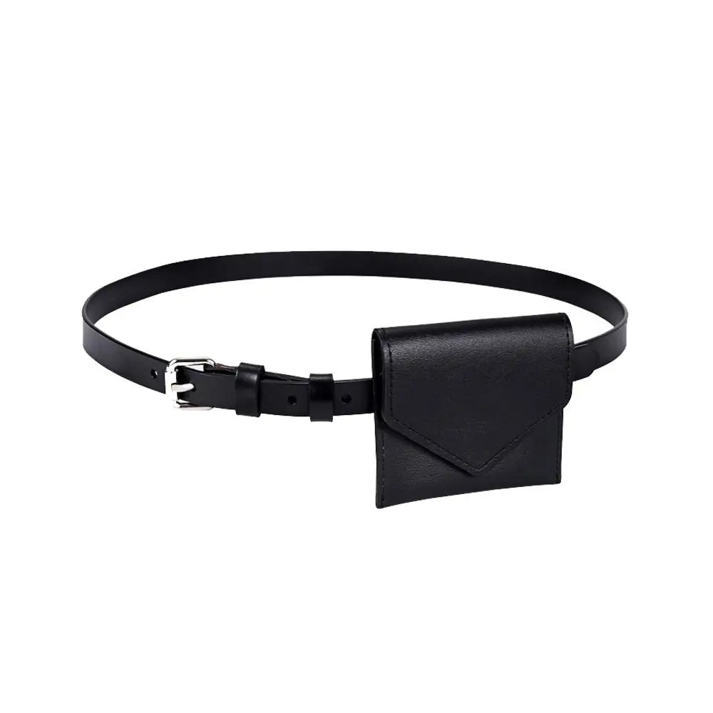 Fashion Korean Style Women Waist Bag Solid Color PU Belt Envelope Waist Bag Clutch Bag Card Pocket Small Card Bag Outdoor Black
