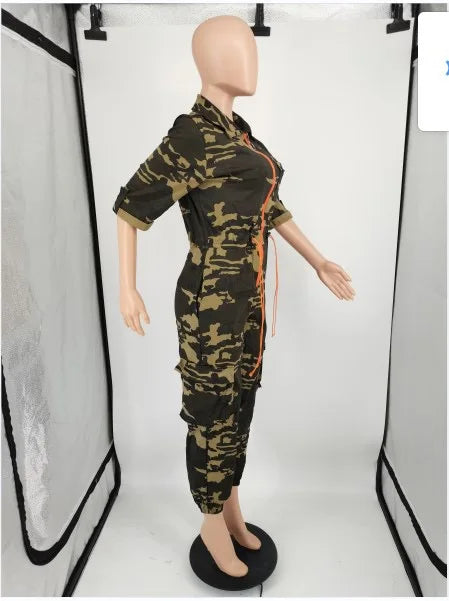 Fashion Jumpsuits for Woman 2025 Summer Camouflage Print Zipper Pocket Design Casual One Pieces Jumpsuit Streetwear Y2K Clothing