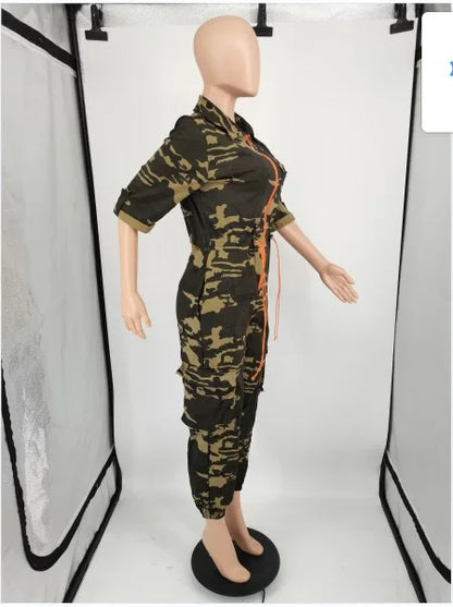 Fashion Jumpsuits for Woman 2025 Summer Camouflage Print Zipper Pocket Design Casual One Pieces Jumpsuit Streetwear Y2K Clothing