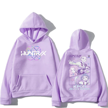 Kpop Demon Hunters Hoodies K-pop Cartoon Printed Sweatshirt Fashion Versatile Streetwear For Women Men Oversized Pullovers light-purple