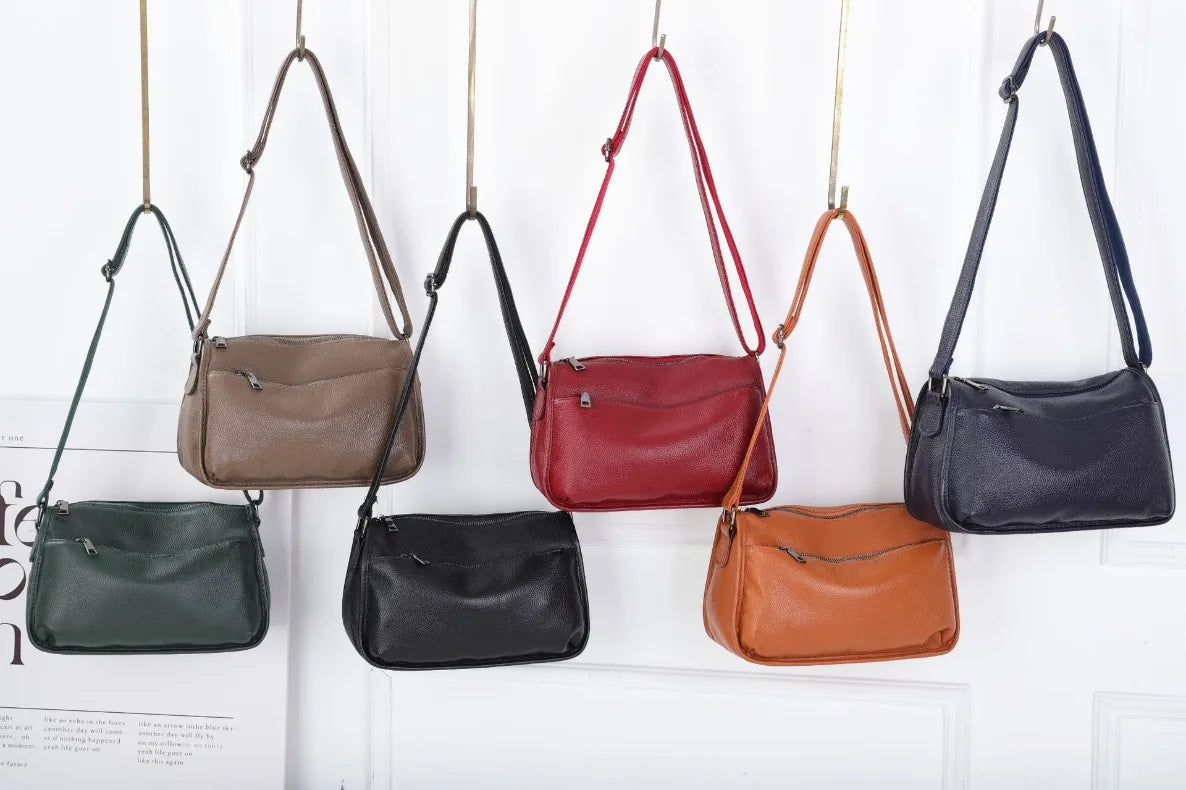 Women's Top-Grain Cowhide Leather Shoulder Bag Spacious Minimalist Crossbody for Effortless Commuting Tote with Adjustable Strap