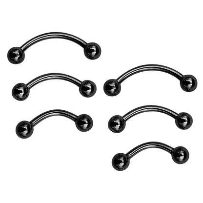 6Pcs Eyebrow Piercing Banana Shape Lip Ring Stainless Steel Curved Barbell Stud Helix Navel Cartilage Earring Body Jewelry 6pcs Black