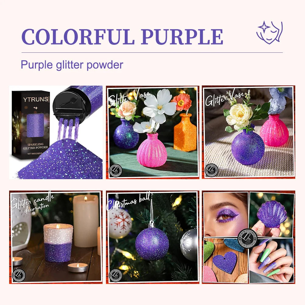 Laser Glitter Powder, 80g, 6 Colors, for Nail Art, Crafts, Candle Making, DIY Projects, Fine Glitter for Precise Designs