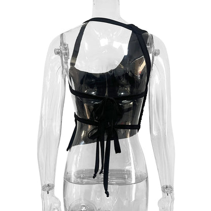 Sexy One Shoulder Off the Shoulder the Back Small Top 2024 Summer Solid Color Irregular Lace up Short Top