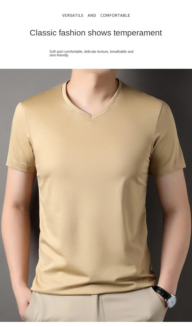 Top Grade 1.7% Mulberry Silk New Brand Tops Round Neck t Shirts For Men 2025 Summer Short Sleeve Casual Fashion Mens Clothing