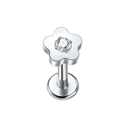1PC Titanium Zircon Star Flower Labret Piercing for Women Cartilage Tragus Daith Helix Stud Earring Body Jewelry TC090-1 1.2x8mm
