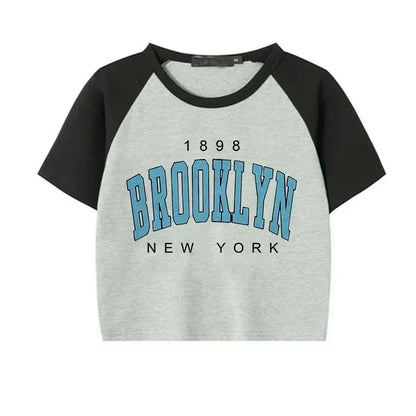 Women Brooklyn 1898 Letter Print Crop Tops Y2k T Shirt Harajuku Cropped Tshirt Funny Graphic T-shirt Korean Style Clothes Female 405