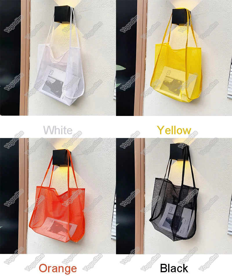 Summer Fashion Mesh Handbag Totes Hollow Out Shoulder Bags For Women Female Casual Fashion Large Capacity Shopping Pack