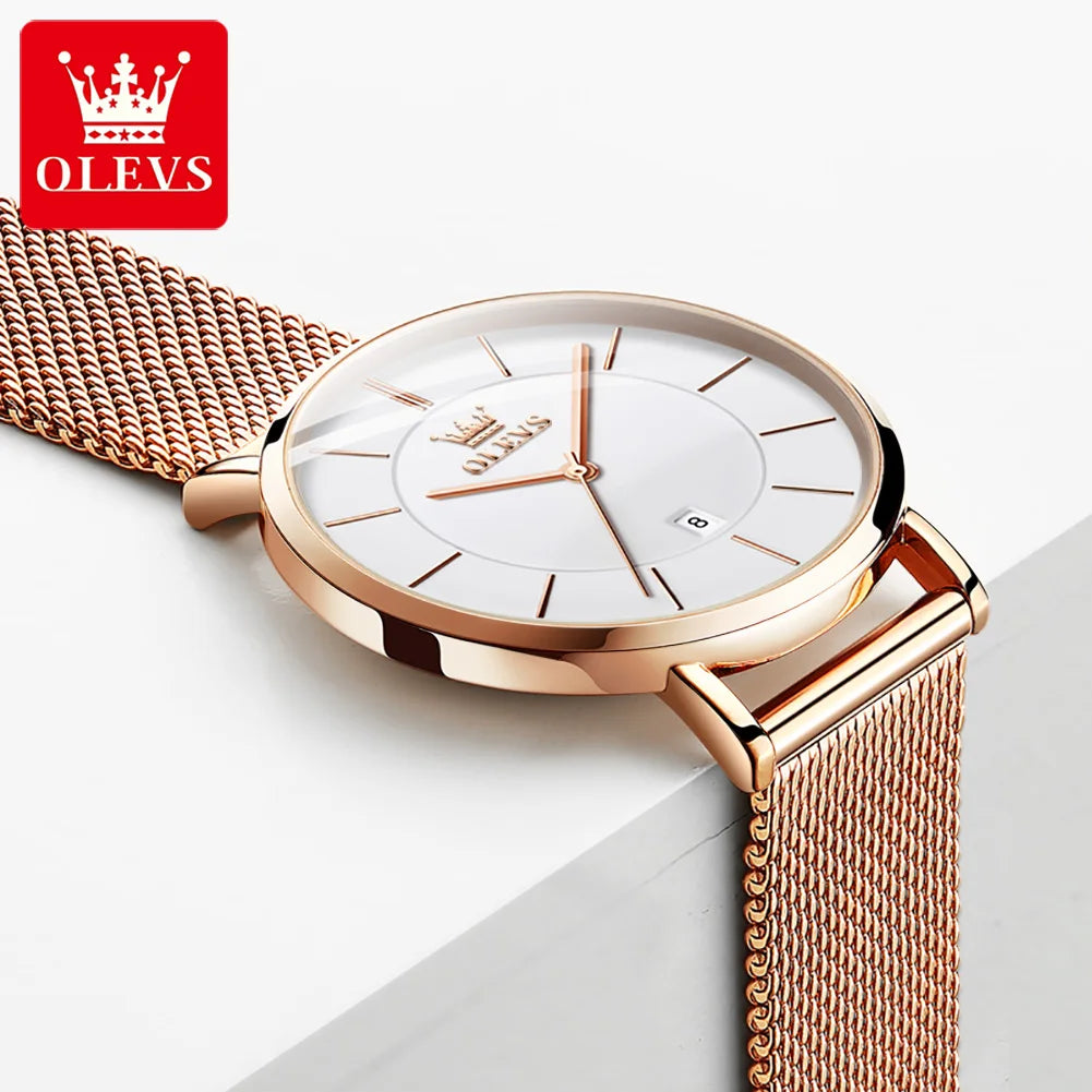 OLEVS Watch For Women Japan Quartz Movement 6.5mm Case Thickness Waterproof Ladies Hand Clock Calendar Fashion Dress Wrist Watch