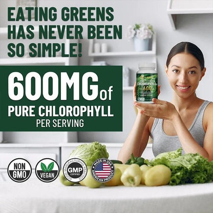 Chlorophyll Capsules 600mg - for Energy, Immunity, Skin & Internal Deodorant