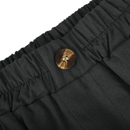 Female Fashion Solid Color Elastic High Waist Pocket Button Up Loose Cotton Linen Five Length Shorts Summer Soft Comfort Pants