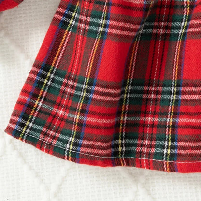 Spring and Autumn New Baby Girls Long Sleeve Dress Academy Style Checkered Children's Clothing+Rabbit Bag (9 Months-3 Years Old)