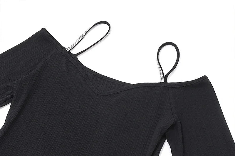 Sexy Black Dresses Autumn New Women Mini Dresses Streetwear Fashion Folds Long Sleeves V-Neck Dress Casual Slim Elegant Clothing