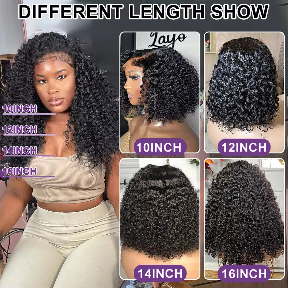 Deep Curly Bob Wigs Natural Color 180% Density 13x4 Lace Frontal Wigs Peruvian Remy Human Hair 4x4 Closure Short Bob Wigs Curly