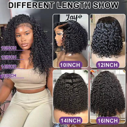 Deep Curly Bob Wigs Natural Color 180% Density 13x4 Lace Frontal Wigs Peruvian Remy Human Hair 4x4 Closure Short Bob Wigs Curly