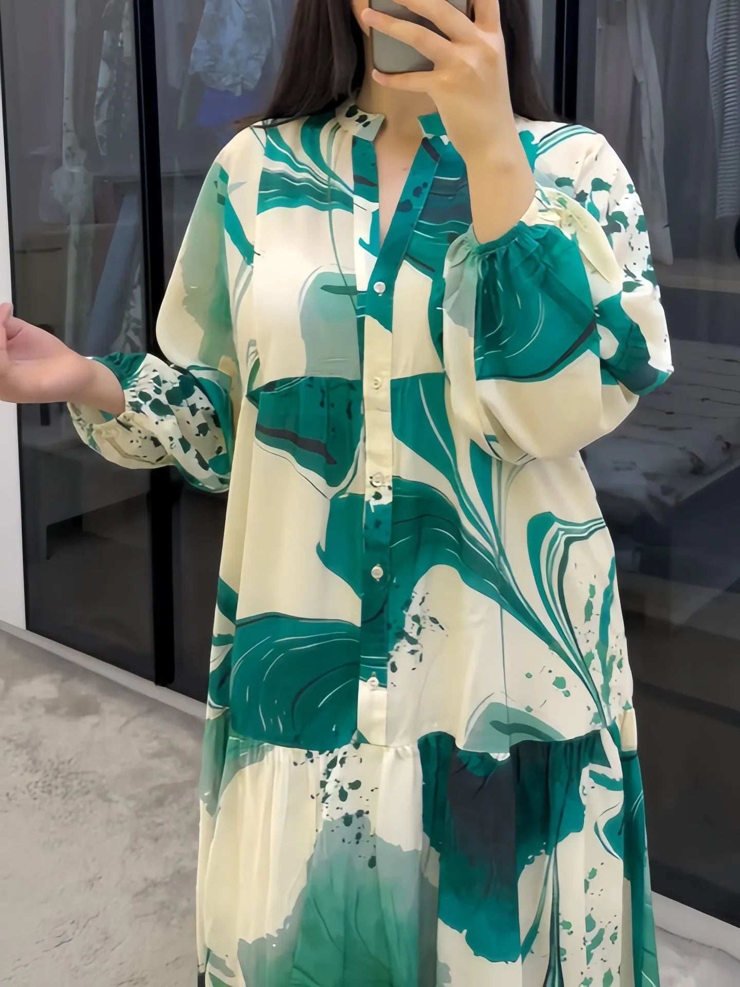 Printed Loose Long Shirt Women's Long-sleeved Dresses Spring Autumn New Fashion Spliced elegant Female Casual Robe Dresse 2025 Badiee Stylez