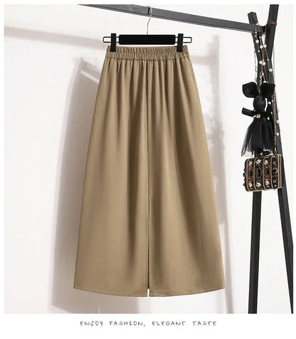2025 Summer Female Fashionable Versatile Solid Skirts High Waisted Mid Length A-line Plus Size Skirt Split Wrap Body Skirt