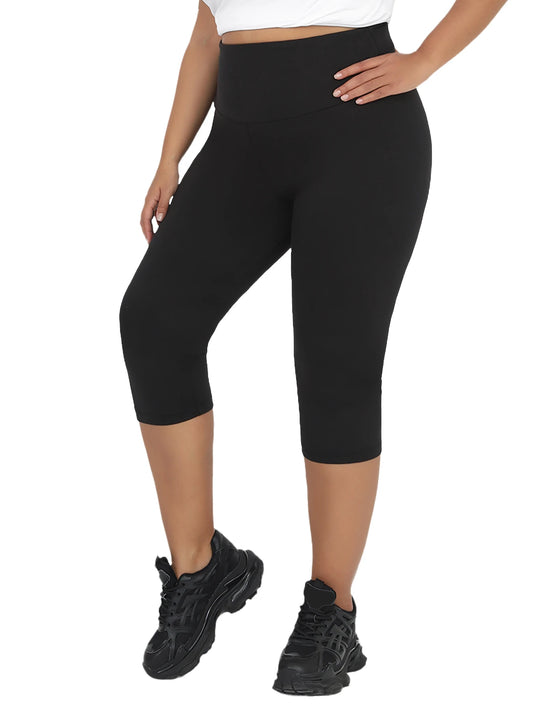 Plus Size Leggings for Women Super soft High Waisted Tummy Control Yoga Capri Pants No See Through Workout Running Leggings -1