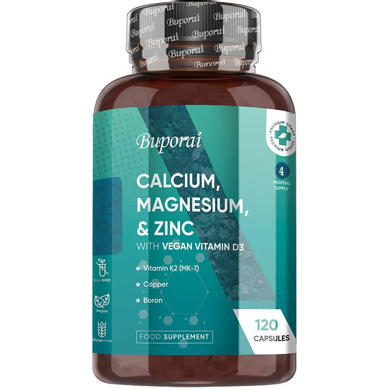 Calcium, Magnesium, Zinc and Vitamin D Supplement - Supports Immune System and Bone Health and Enhances Nutrient Absorption 120 Capsules