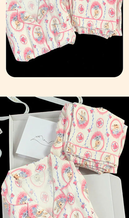 Spring and Autumn Women's New Cloud Cotton Pajamas Homewear Set Students Sweet Printing Long Sleeves Long Pants Pajamas Homewear