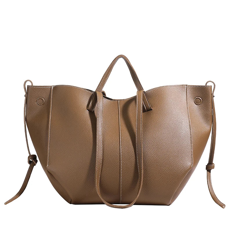 MOODS Branded Underarm Shoulder Bags For Women 2024 Latest Luxury Designer Handbags Soft PU Leather Large Capacity Shopping Tote Khaki 49x22x30cm