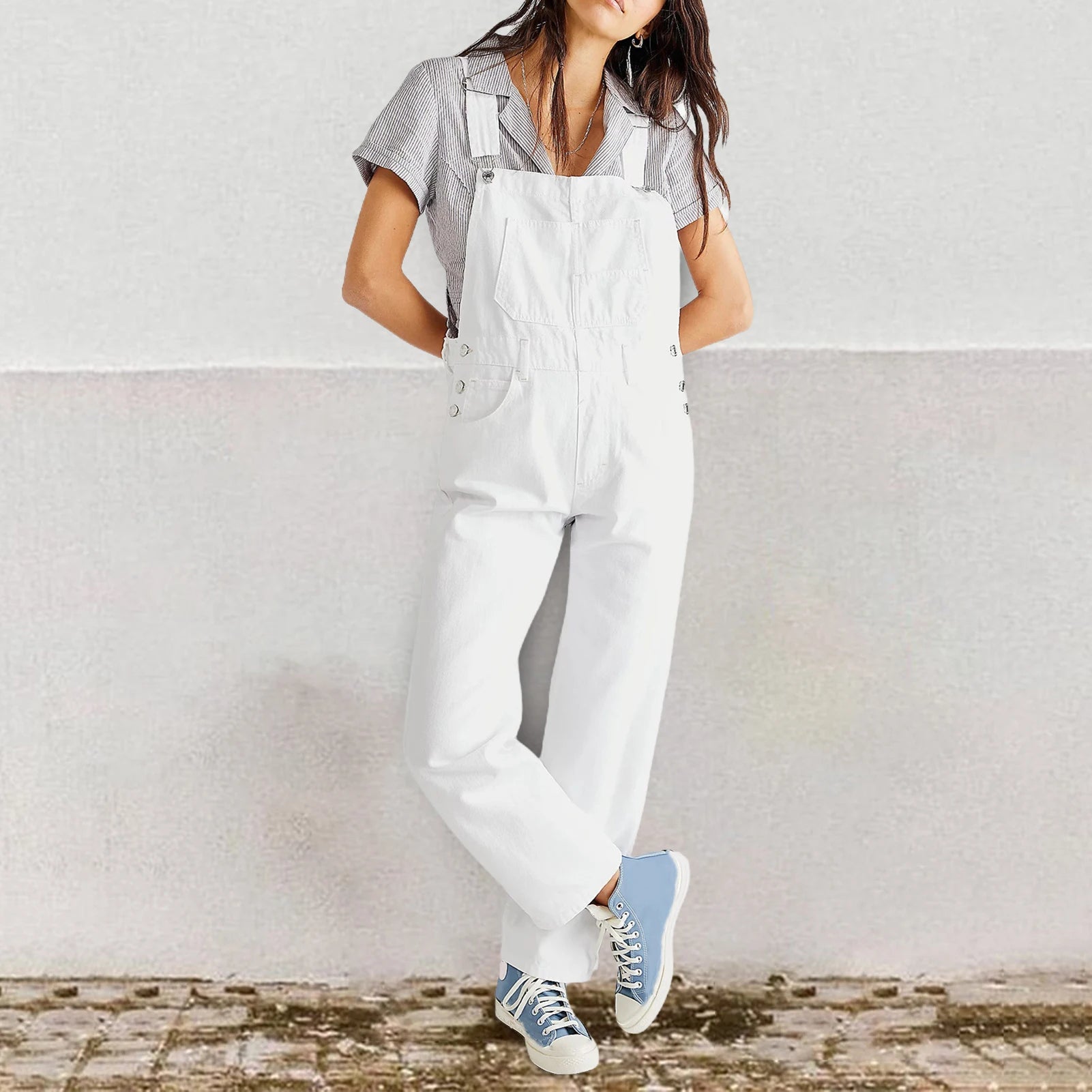 2023 Summer Black Jumpsuit Women Loose Dungarees Overalls Wide Leg Women Long Jumpsuit Ladies Overalls For Women