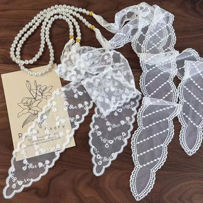 High-Quality Retro Silk Scarf Featuring Lace; Versatile Long Streamer Headband