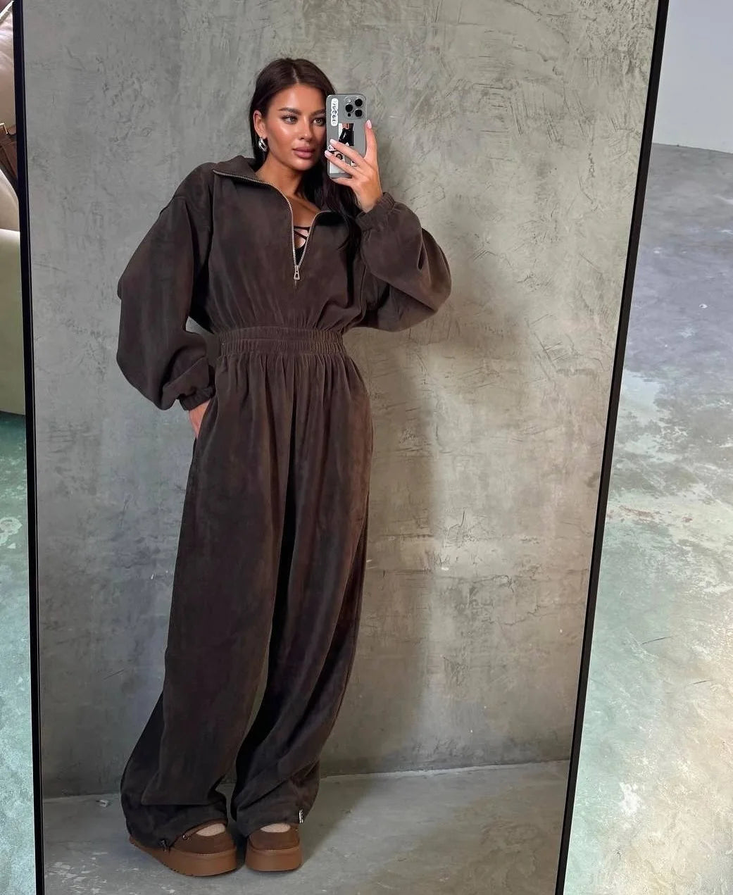 Jumpsuits Women Rompers One Piece Full Sleeve Zipper Overalls Long Pants Elastic High Waist Rompers Y2k Streetwear Jumpsuit 2025 Badiee Stylez