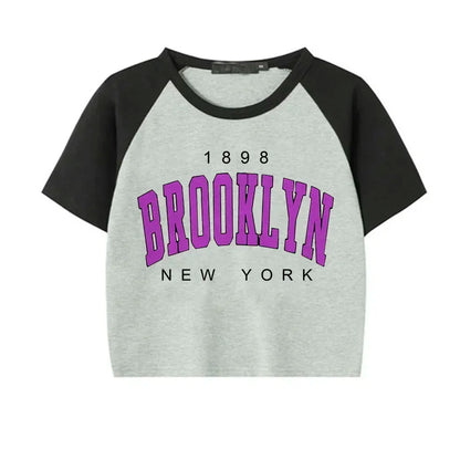 Women Brooklyn 1898 Letter Print Crop Tops Y2k T Shirt Harajuku Cropped Tshirt Funny Graphic T-shirt Korean Style Clothes Female 406
