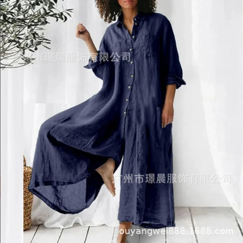 Casual Oversized Womens Jumpsuit 2025 Loose Romper Solid color Single Breasted Beach Playsuit Wide Legs Pants for Women Vestidos Badiee Stylez