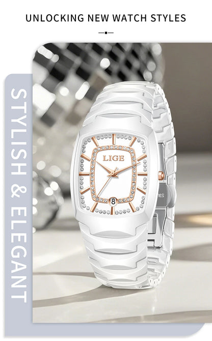 LIGE New Ladies Waterproof Watch Luxury Ceramic Braceletz Women Watches Creative Fashion Original Elegant Quartz Wristwatch Gift