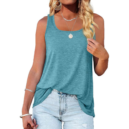 Womens Tank Tops U Neck Dolphin Hem Casual Flowy Summer Sleeveless Tunic Tshirts