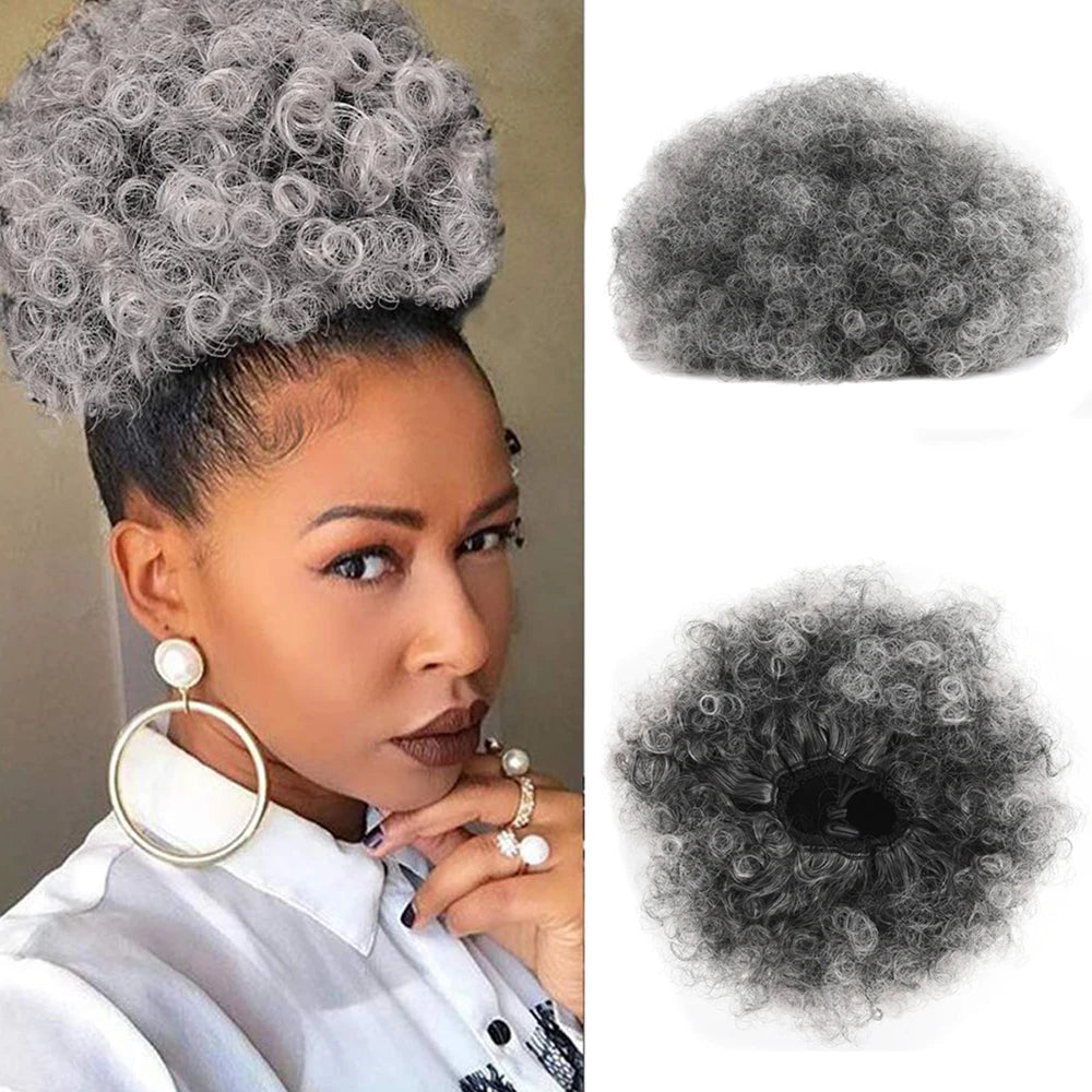 Synthetic Large Afro Puff Drawstring Ponytail Kinky Curly Bun HairPiece African American Clip in Updo Extensions for Black Women