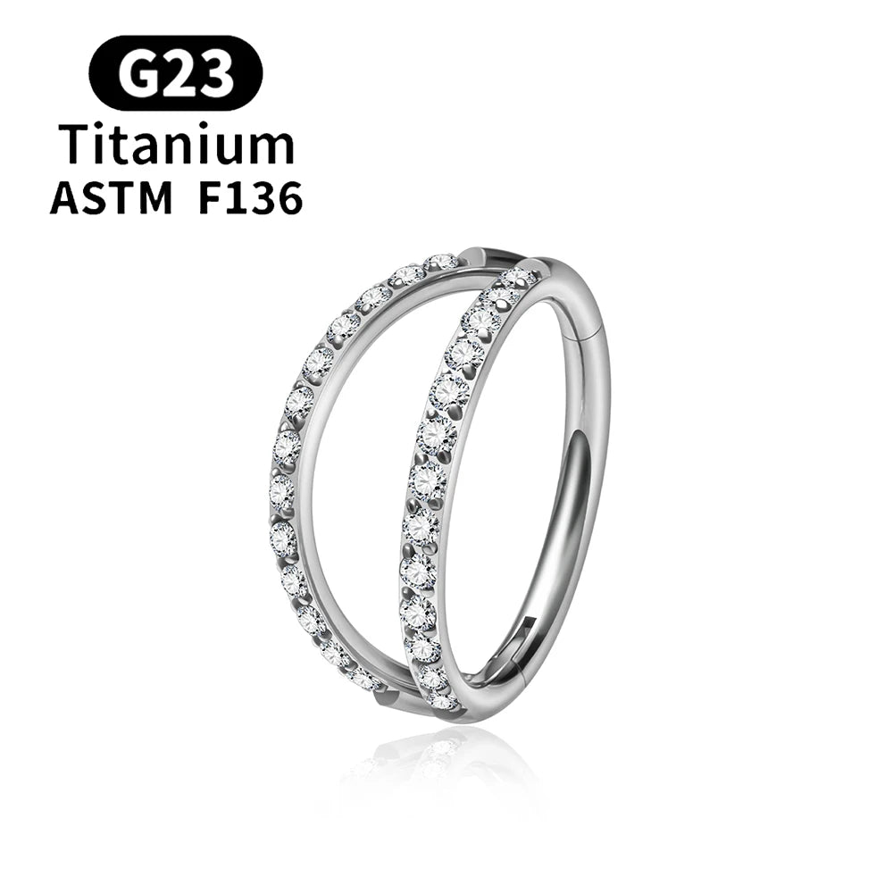 F136 G23 Titanium Nose Ring 16G Hinged Segment CZ Septum Clicke Daith Earrings Hoops Ear Cartilage Tragus Helix Piercing Jewelry Silver Color 4 CHINA