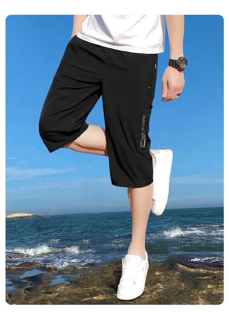 Men's work pants, knee length pants, zippered pockets, summer shorts, hiking and jogging elastic waist sportswear Badiee Stylez