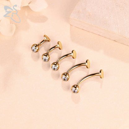 ZS 1 Piece Internal Thread Stainless Steel Belly Button Ring Floating Navel Piercings 14G Curved Umbilical Ring Jewelry 6MM-14MM Badiee Stylez