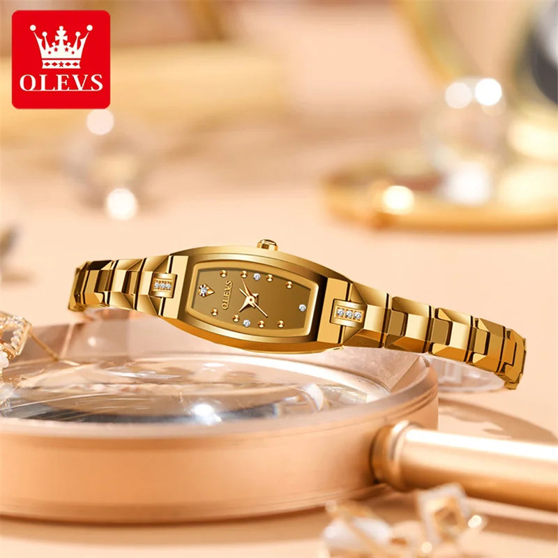 OLEVS Gold Tungsten Steel Women Watches Ultra-thin Luxury Fashion Ladies Waterproof Quartz Watch Relogio Feminino Reloj 2025