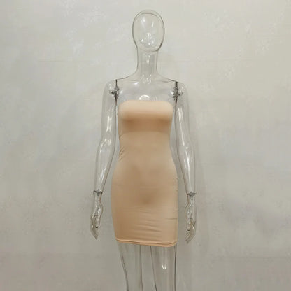 Sexy Strapless Off Shoulder Pinkycolor Bodycon Dress Women Backless Slim Mini Dress Club Party Vestidos