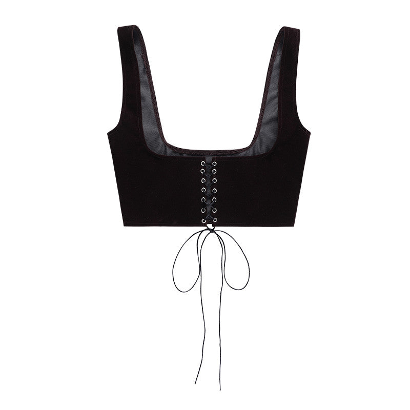 Women Corset Bustier Crop Top Lace-up Bandage Black Gothic Leather Underbust Suspender Cami Vest Waist BodyshaperTank Cummerbund