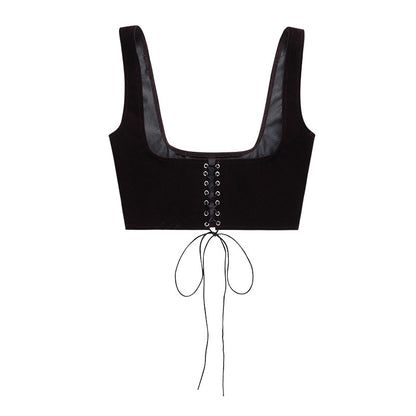 Women Corset Bustier Crop Top Lace-up Bandage Black Gothic Leather Underbust Suspender Cami Vest Waist BodyshaperTank Cummerbund