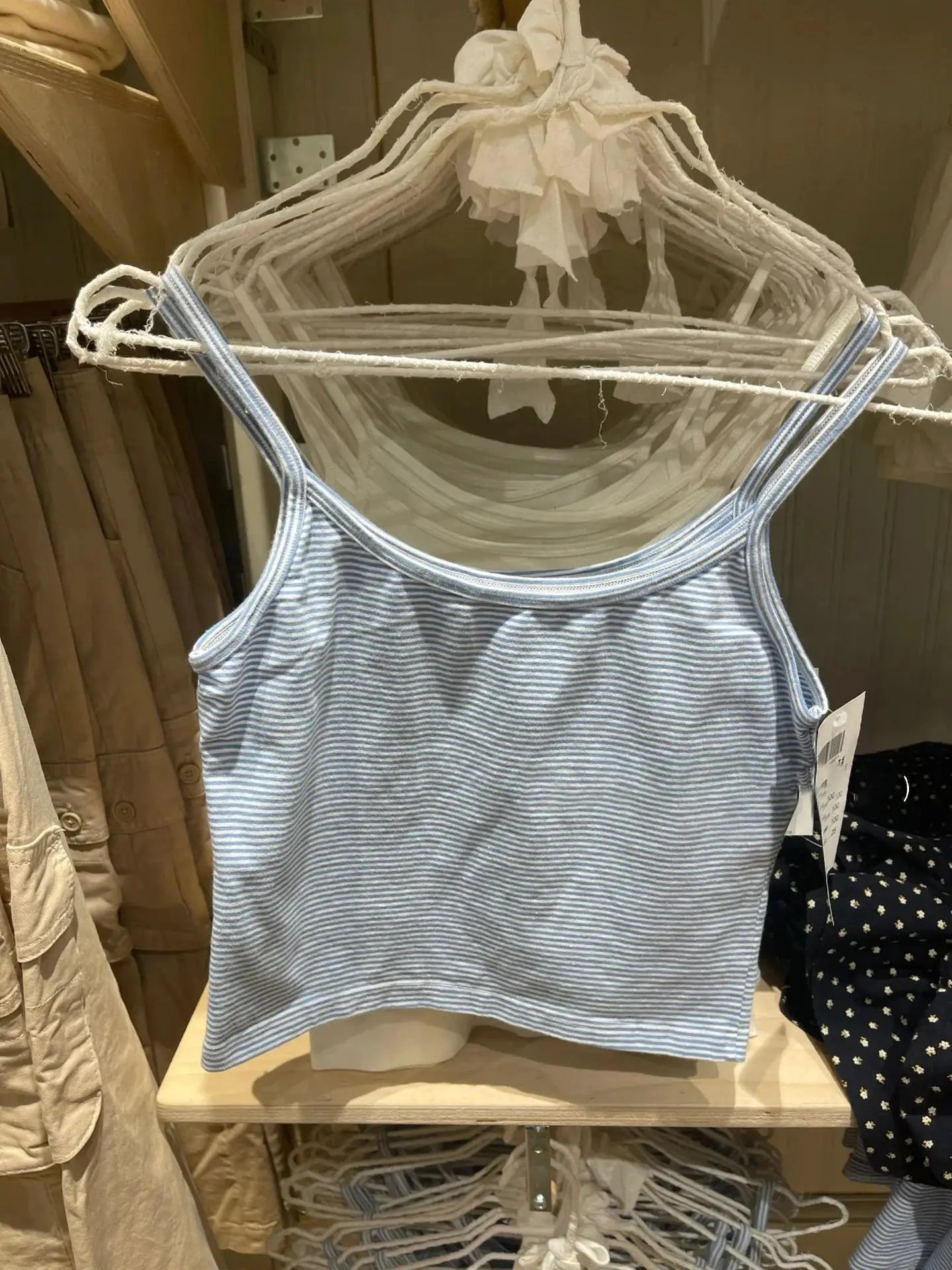 Blue Striped Tank Shorts Pajama Set Women Summer Sleeveless Crop Top+Elastic Waist Straight Short Pant Cotton Home 2 Piece Sets