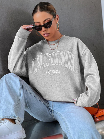 Korean Trend Woman Sweatshirts California West Coast Print Female hoodie Long Sleeves O-neck Pullovers Sporty and Rich Clothing gray