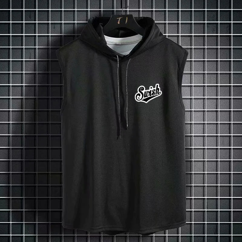 New Summer Hooded Sweatwear New Mens Short Sleeve Loose T-shirt Solid Color Lightweight Hoodie Fitness Breathable Collar Tops Picture color 7