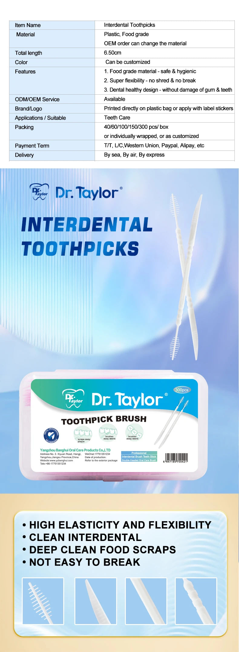 300 Pcs Double-ended Fish Bone Shaped Disposable Plastic Toothpick ,Dental Floss,Interdental Brush