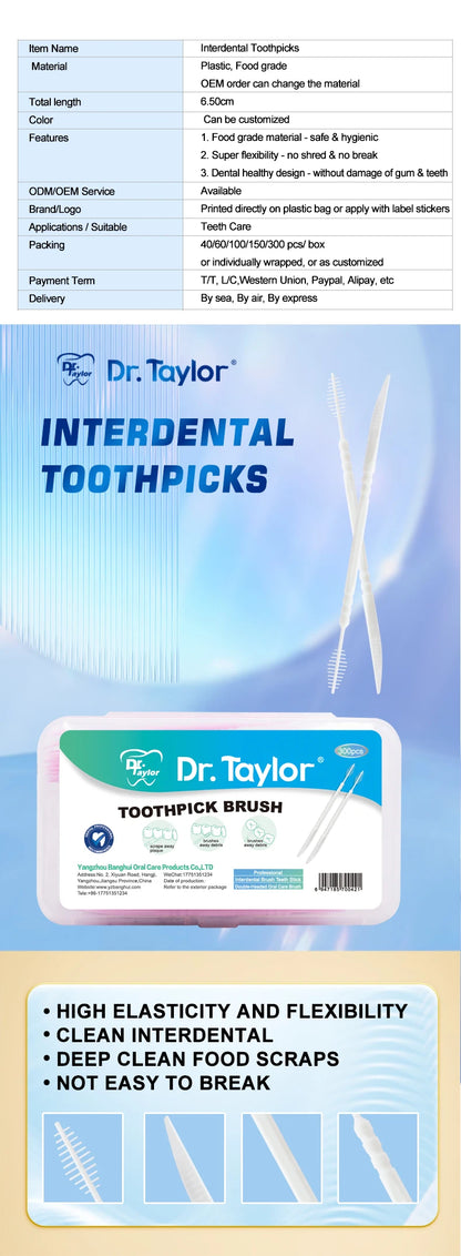 300 Pcs Double-ended Fish Bone Shaped Disposable Plastic Toothpick ,Dental Floss,Interdental Brush