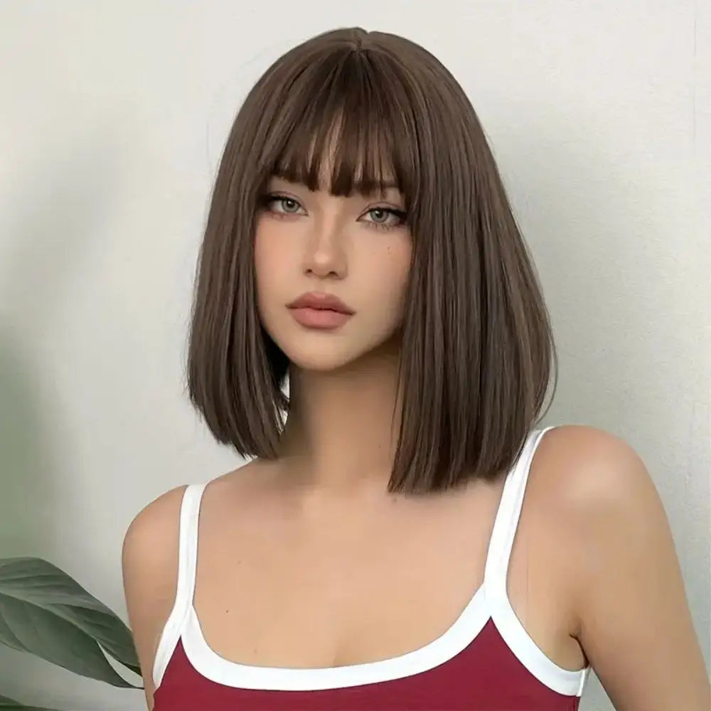 Light Brown Synthetic Wig For Short Straight Hair Bob For Women To Use For Daily Halloween Party Cosplay Badiee Stylez