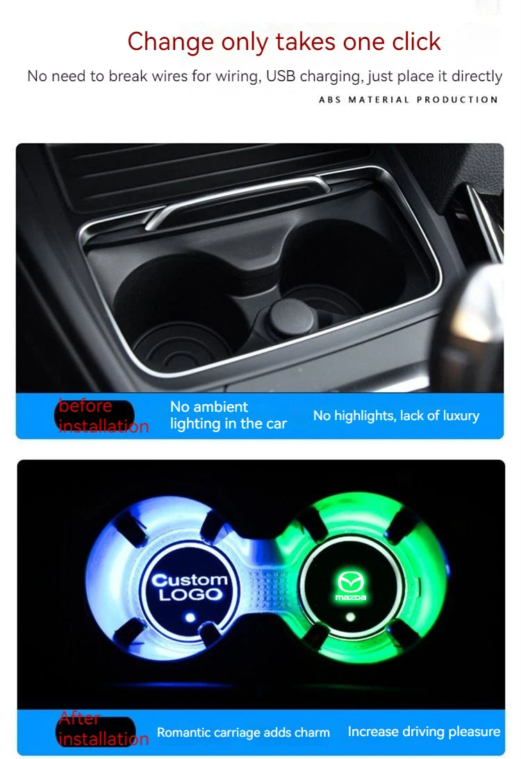 2PCS Car LED Water Cup Mat Drink Holder For Mazda MS Speed CX4 Atenza Axela MX5 CX7 CX5 CX9 RX8 CX30 Bt50 Badiee Stylez
