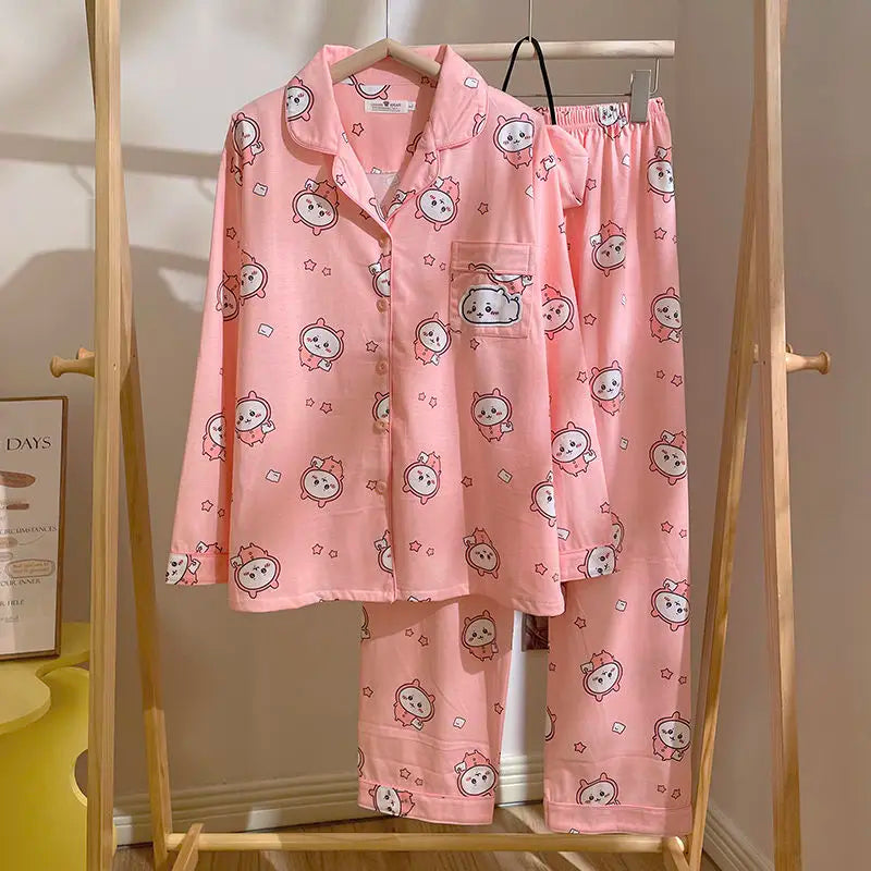 Kawaii Chiikawa Anime Pajamas Cartoon Usagi Hachiware Cute Girls Long Sleeves Long Pants Spring Autumn Student Home Clothes Set B
