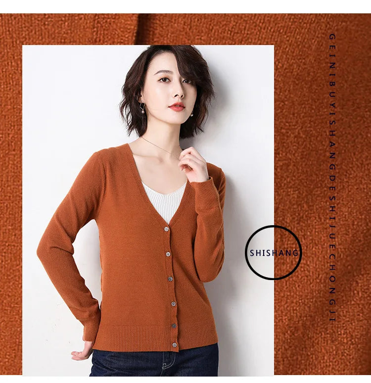 Women Cardigans 2025 Single Breasted Solid Knitted Shirt Spring Autumn Cardigan Korean Fashion V-neck Sweaters Knit Outerwear
