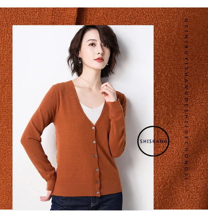 Women Cardigans 2025 Single Breasted Solid Knitted Shirt Spring Autumn Cardigan Korean Fashion V-neck Sweaters Knit Outerwear